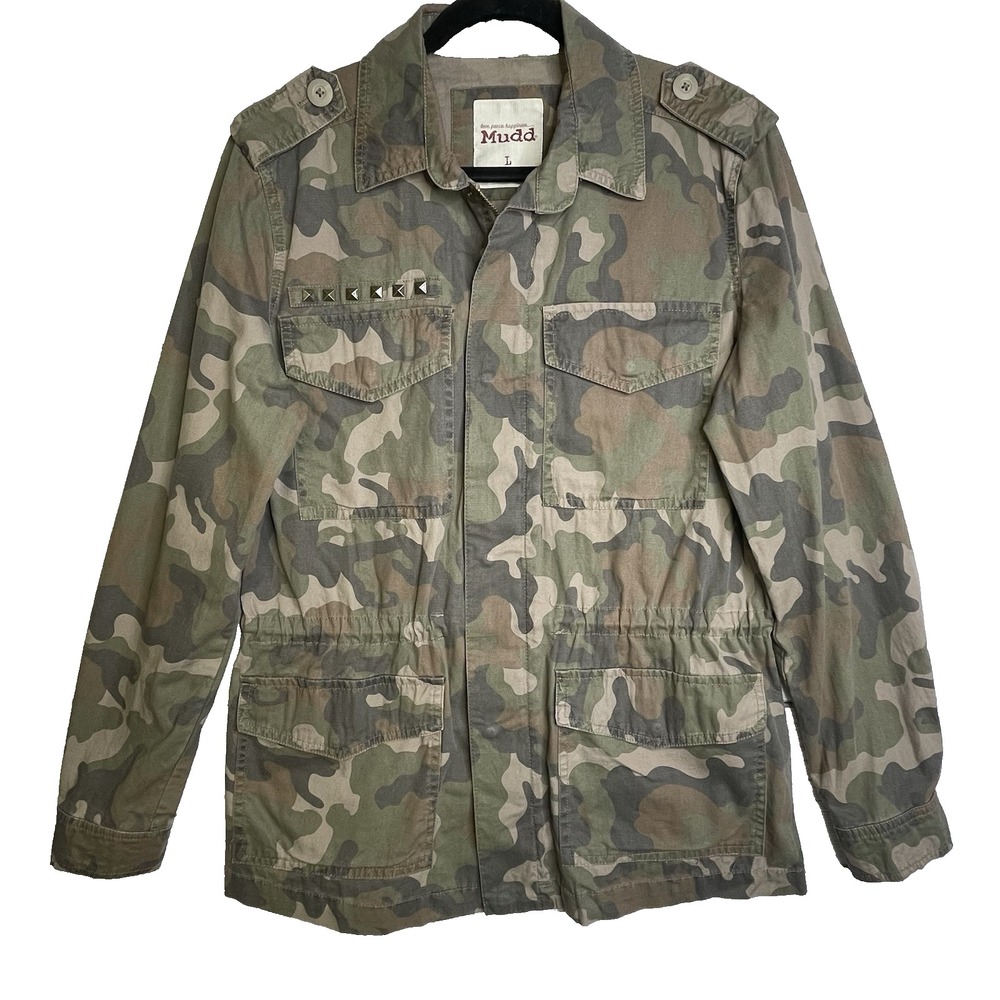 Vintage Y2K Mudd Studded Camo Army Jacket‎ Large Mall Prep Punk Cyber Goth Rave